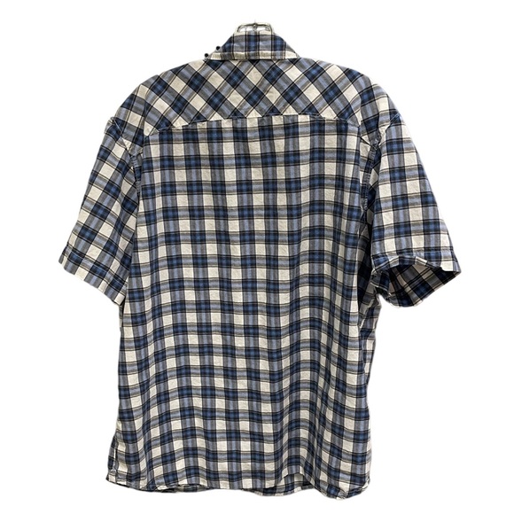 Old Navy Fitted Casual Button Short Sleeve Shirt Blue Plaid Size XXL - Picture 4 of 4